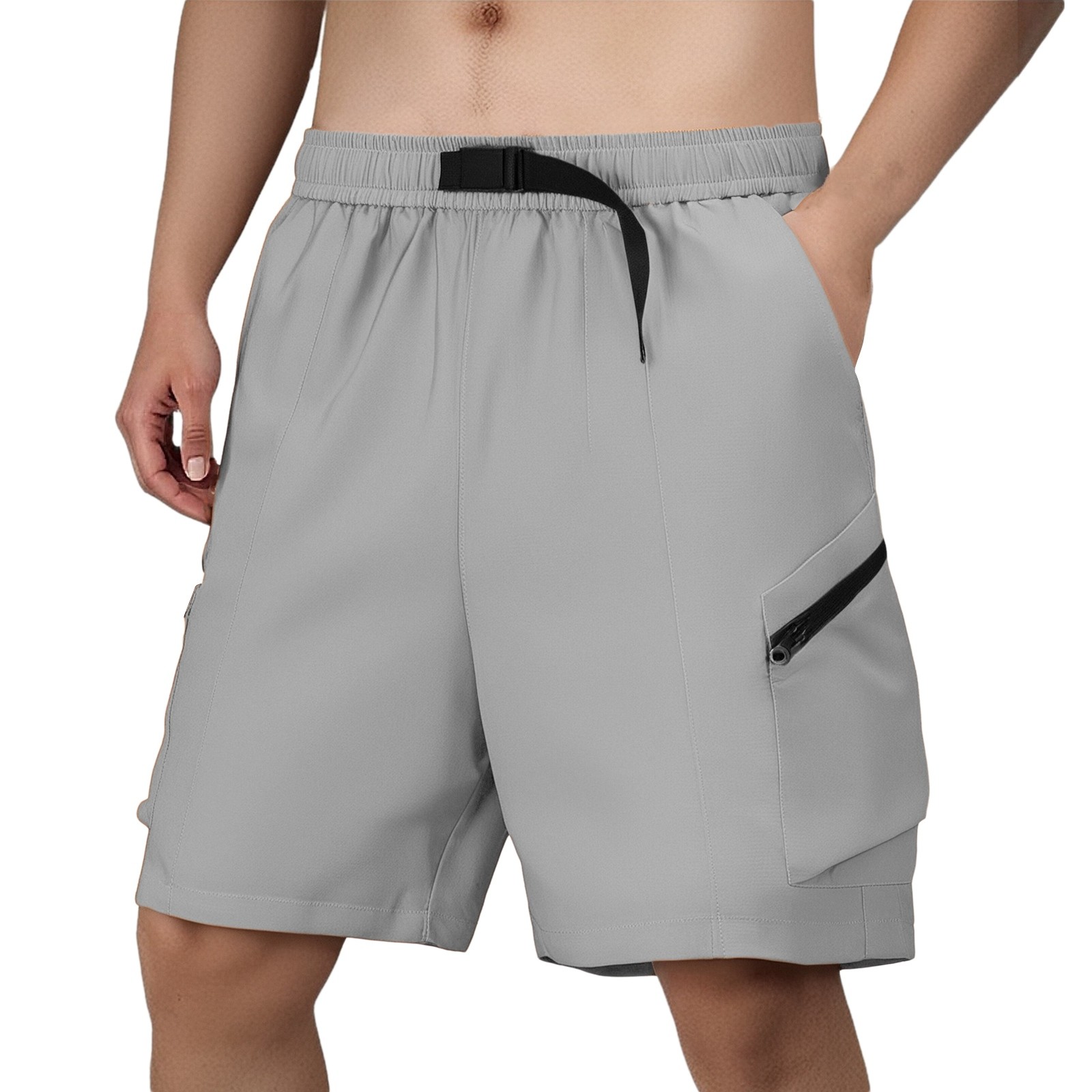 thumbnail image 2 of Pantalones cortos cargo informales para hombre: ajuste holgado para hacer ejercicio en verano, transpirables, sin elasticidad, bolsillos utilitarios para uso diario al aire libre., 2 of 8